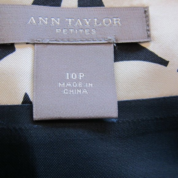 ANN TAYLOR PETITES TROPICAL FLORAL PRINT BLACK & WHITE PLEATED SILK SKIRT - P10 - Picture 4 of 6